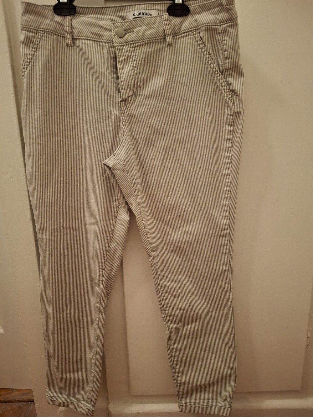 Taupe&White Pinstripe Slim Trousers